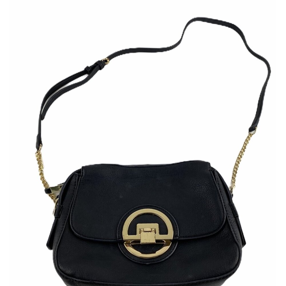 Aldo Women's Crossbody Bag Faux Leather Gold Hardware Chain Strap Black Purse